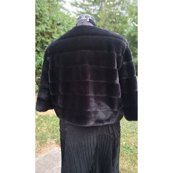 Joseph Ribkoff Black Faux 3/4 length Sleeve Fur Jacket and Scarf size 16 - Picture 7 of 8